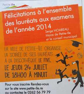 juillet 2014 - Flicitations aux laurats des examens - Ile de la Runion