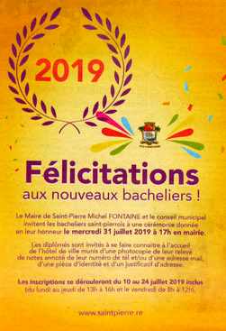 7 juillet 2019 - Presse locale de la Runion - Encart de flicitations aux nouveaux bacheliers - Mairie de St-Pierre