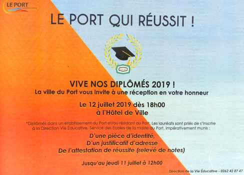 7 juillet 2019 - Presse locale de la Runion - Encart de flicitations aux nouveaux bacheliers - Mairie du Port