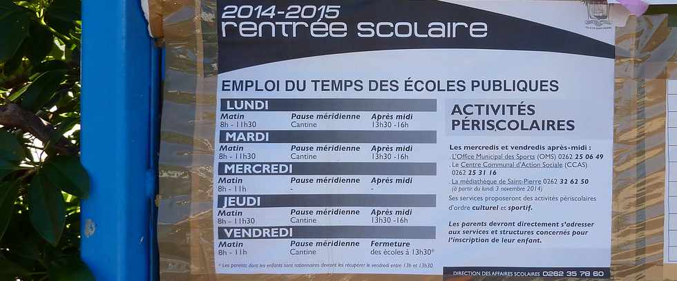 31 aot 2014 - St-Pierre - St-Pierre - Emploi du temps des coles publiques  la rentre 2014/2015
