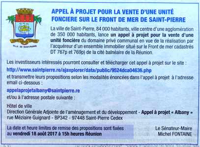 19 mai 2017 - St-Pierre - Appel  projet pour la vente d'une unit foncire sur le front de mer